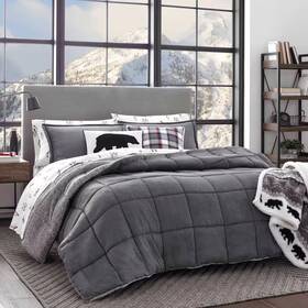 Eddie Bauer 445032578555 Sherwood 3-piece Gray Solid Microsuede King Comforter Set