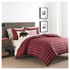 51165620 Eddie Bauer Twin Mountain Plaid Comforter And Sham Set Red Reversible Bedding