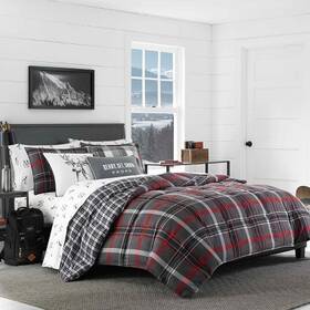 53060419 Eddie Bauer Full/queen Willow Plaid Reversible Comforter Set Gray -