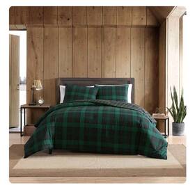 Eddie Bauer 883893635449 Queen Comforter Set 3-piece Woodland Tartan Green Plaid Reversible