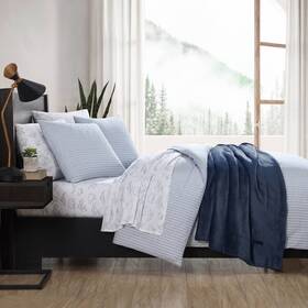 89292062 Eddie Bauer 3pc Full/queen Ticking Stripe Duvet Set Navy Blue