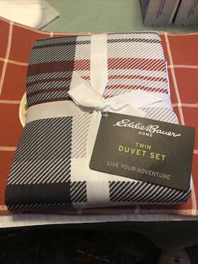 89292070 Eddie Bauer 2pc Twin Normandy Plaid Duvet Set Black Microfiber
