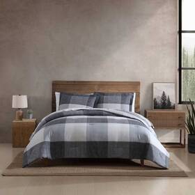 93533714 Eddie Bauer 7pc Queen Oversized Plaid Bed Set Gray