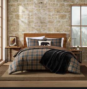94905186 Eddie Bauer 3pc Full/queen Huntley Plaid Comforter Bedding Set Brown