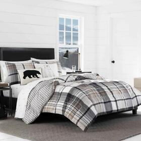 223942 Eddie Bauer Comforter Set 2-piece Twin Normandy Plaid Pattern Micro Suede Black