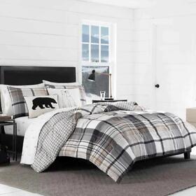 223943 Eddie Bauer Comforter Set Full Queen Reversible Soft Polyester Black 3-piece