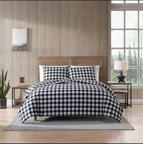 Ushsa51302713 Eddie Bauer - Full/queen Reversible Comforter Set Buffalo Plaid Black Check