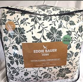 Ushsa51306559 Eddie Bauer Home Cotton Flannel Full/queen Comforter Set 2 Shams Green And White