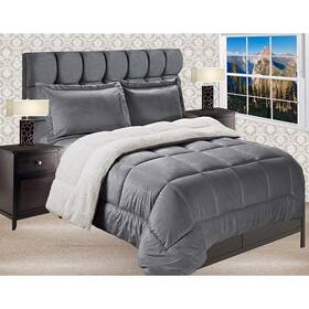 Elegant Comfort 755874813309 Reversible Sherpa Micro-suede 3-piece Silver Full