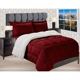 Elegant Comfort 784851537457 Reversible Sherpa Micro-suede 3-piece Burgundy King - Cal