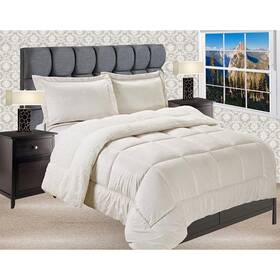 Elegant Comfort 784851537501 Reversible Sherpa Micro-suede 3-piece Navy Queen