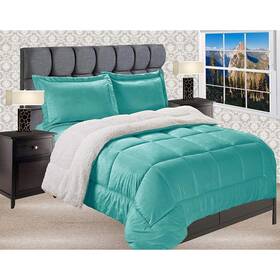 Elegant Comfort 784851537556 Reversible Sherpa Micro-suede 3-piece Turquoise Full