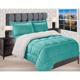 Elegant Comfort 784851537563 Reversible Sherpa Micro-suede 3-piece Turquoise Twin