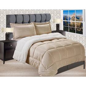Elegant Comfort 788782099701 Reversible Sherpa Micro-suede 3-piece Gold King - Cal