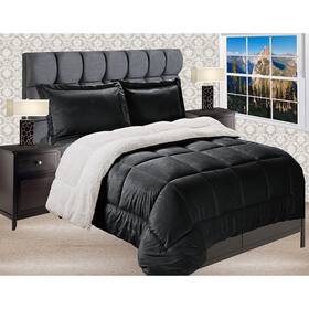 Elegant Comfort 788782099732 Reversible Sherpa Micro-suede 3-piece Black Queen