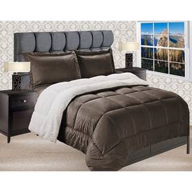 Elegant Comfort 788782099749 Reversible Sherpa Micro-suede 3-piece Brown Queen