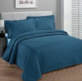 Elegant Home Decor 665752524602 Beautiful Over Sized Solid Color Embossed Queen/full Blue