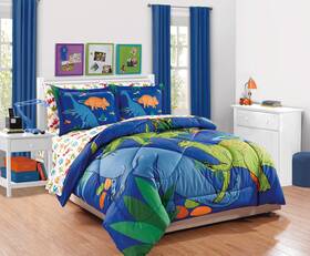 Elegant Home Goods 665752487877 Multicolor Blue Green Orange Dinosaurs Design 7 Piece Comforter
