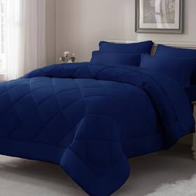 G-7cs-nbf Elnido Queen Full Size Comforter Set - 7 Pieces Navy Bed In A Bag