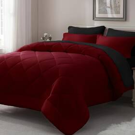 G-7cs-rbk Elnido Queen King Size Bed In A Bag 7 Pieces Red And Black Comforter Se