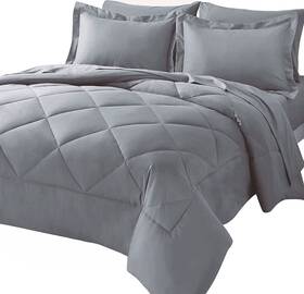 Enviohome 056557537068 Bed In A Bag King Size Comforter Set With Sheets Light Grey - 7 Pcs All Seas