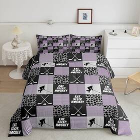 Erosebridal 768057979037 Girls Ice Hockey Bedding Set Twin Teen Patchwork Player Pucks Comforte