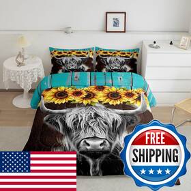Erosebridal B0bwrdkcsc Highland Cow Bedding Sets Full Brown Fur Print Comforter For