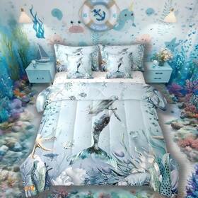 B0dc328ps3 Erosebridal Mermaid Comforter Set 7 Piece Bed In A Bag Twinteal Blue Ocean