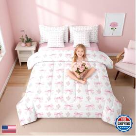 B0f6n7g94s Erosebridal Girls Pink Bow Comforter Set Full Bed In A Bag For Kidsgirly
