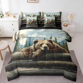 B0fr1r6qbn Erosebridal Nature Forest Bear 7 Piece Comforter Set Queen Size Wild Animals