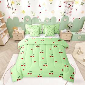 B0fskmvtjm Erosebridal Kids Red Cherry 7 Pieces Bedding Set Fullcute Pattern Bed In