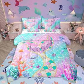 Cmh4241tozm2921tjqwt Erosebridal Mermaid Tail 7-piece Comforter Set Full Bed In A Bag Fish Scales Girls Bedd