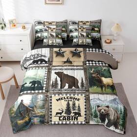Fzys5125towals1096tjqwt Erosebridal Farmhouse Decor Rustic Bear Deer Bed In A Bag Queen Comforter Set