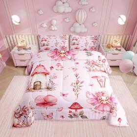 Gzps6458togzps6544bzxjl Erosebridal Pink Fairy Garden Full Bedding Sets - Mushroom Floral Comforter Set For Girls