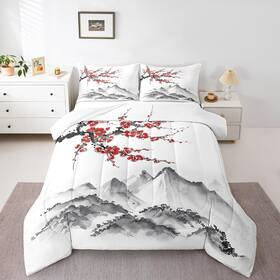 Jcx13540yppbzqueen Erosebridal Japanese Style Comforter Set Red Cherry Blossoms Printed Down Comforteradult Wom