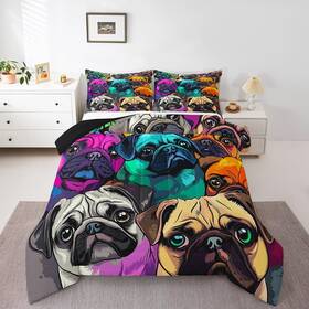 Jcx24797bzwjpfull Erosebridal Lovely Pug Dog Bedding Set - Colorful Pugs Comforter With 1 And 2 P