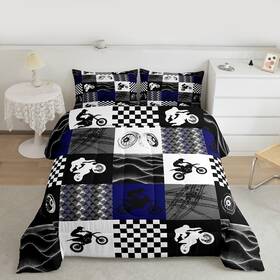 Jcxs10799hjf-bz Erosebridal Motocross Comforter Set Full - Motorcycle Bedding For Kids And Adults Blue/black