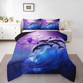 Jcxs6641bzhwjqueen Erosebridal Dolphin Ocean Comforter Set Queen Coastal Stars Moon Galaxy Bedding Cherr
