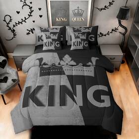 Wals3298to3329tjqwt Erosebridal King Crown Bed In A Bag Queen Comforter Set 7 Piece Vintage Black And Gray Co