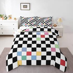 Xcts5780to5809bzhwj Erosebridal Black White Checkered Bedding Set Twin Colorful Checkerboard Grid Comforter S