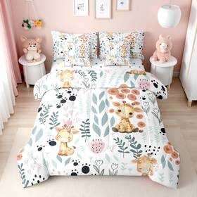 Zm2443tozm2467tjqxjl Erosebridal 7pc Giraffe Full Comforter Set With Sheets Cartoon Zoo Animal Print Safari B