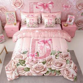 Zms11039tozms11064tjqwt Erosebridal Initial Letter D Bow Queen Comforter Set With Sheets Princess Ribbon Bowknot