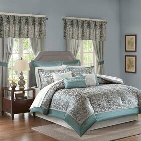 Essentials 313114791734 Brystol 24 Piece Room In A Bag Faux Silk Comforter Jacquard Paisley D