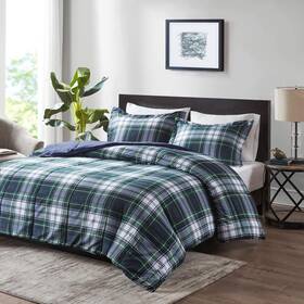 Basi10-0243 Essentials Parkston Plaid Comforter Matching Sham 3m Scotchguard Stain Release