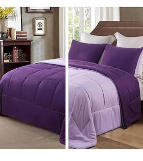 Exclusivo Mezcla 714131663255 New Exusivo Mezcal Reversible Purple Queen Size Quilted Comforter Set W Sham