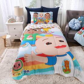 51908-pol-twin-coco Expressions Cocomelon 4-pcs Soft And Cozy Twin Bedding Set With Reversible Comforter For Kids
