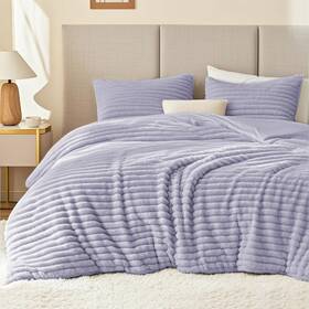 B0d7dpvfcz Exq Home Queen Fluffy Faux Fur Comforter Set Super Soft Stripe Jacquard Bedding