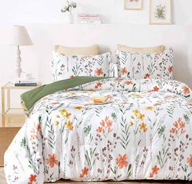 Faincy 445042086019 Full Size Comforter Set White Yellow Floral Green Leaf Pattern Print Reversibl