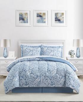 8-pc.printed Fairfield Square 734737739260 Blue Botanica Reversible King Comforter Set