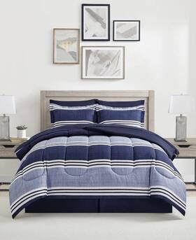 Fairfield Square 734737753211 Collection Blue Aiden Striped 6-pc Twin Comforter Sets